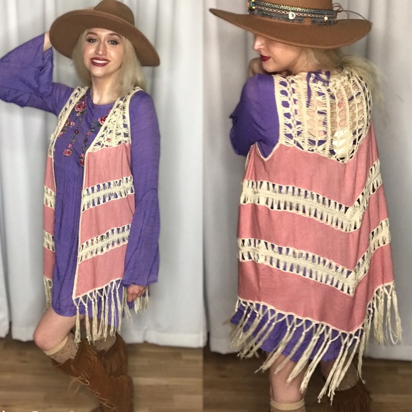 Umgee NWT Boutique Boho Crochet Vest Cardigan - Picture 12 of 14